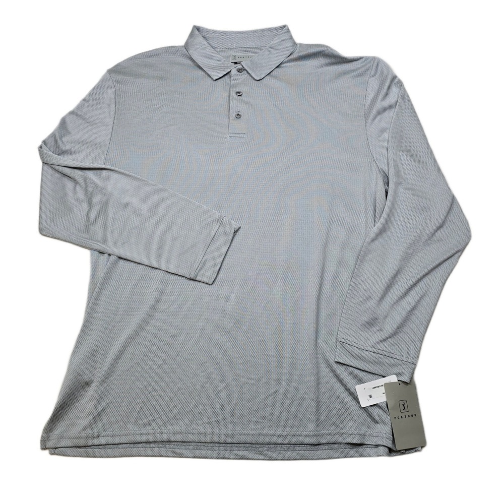 PGA TOUR Long Sleeve Golf Polo Shirt Mens‎ XL Quarry Wicking UPF 15 $70 NEW